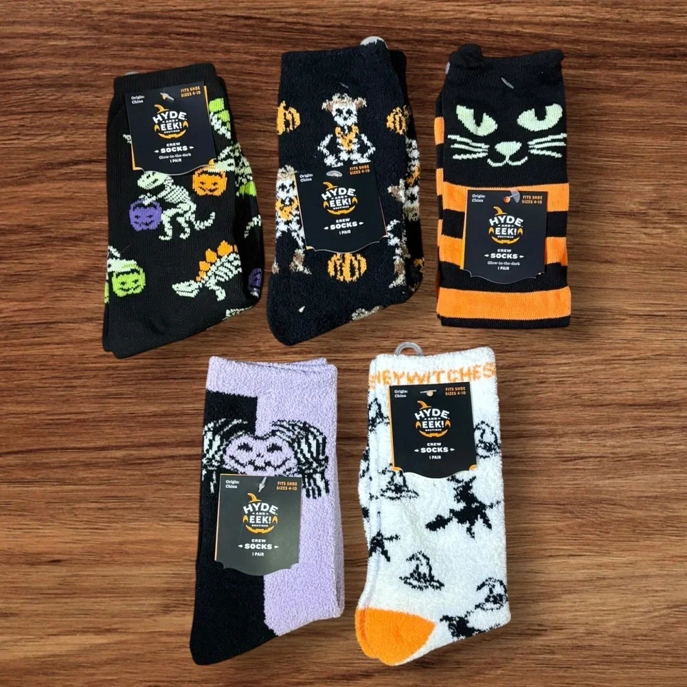 Hyde and Eek Boutique Halloween Crew Socks 5 Pair Bundle 4-10 Spooky Goth Witchy
